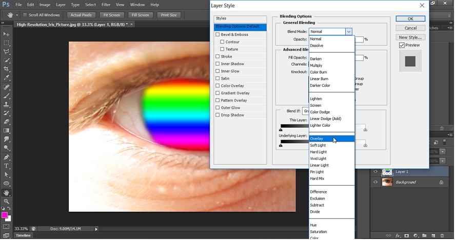 Overlay Blend Mode settings