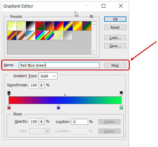 Gradient editor settings 5