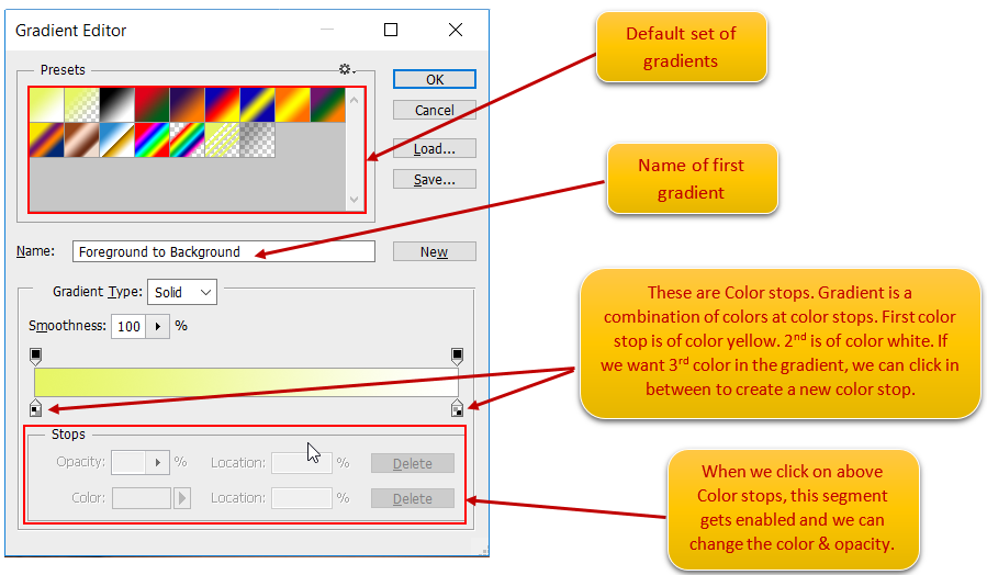 Gradient editor settings