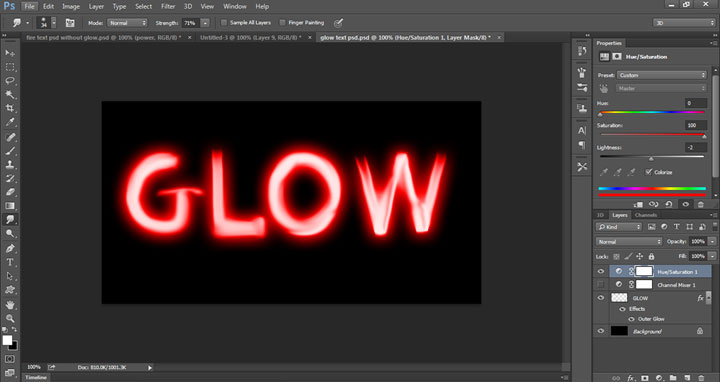 glow setting neon red